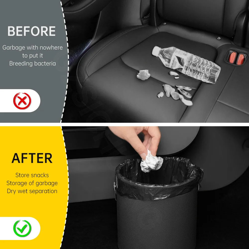 Car Leather Trash Can For Peugeot 307 206 407 408 107 207 301 308 607 807 5008 3008 Car Circular Storage Bucket Car Accessories