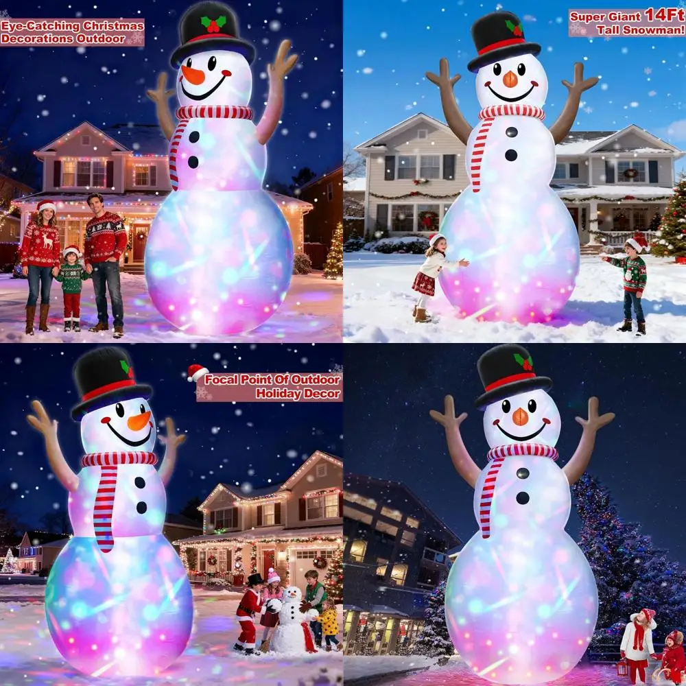 

Giant 14ft Christmas Snowman Inflatable with Rotating Lights, Hat, Scarf, Outdoor Lawn Decor for Holidays