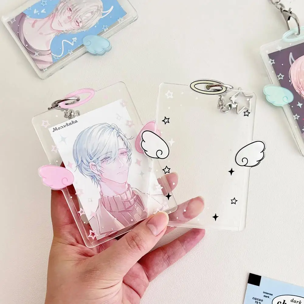 INS Cartoon 3 Inch Photocard Holder Acrylic Card Case Idol Photo Frame Photo Album ID Card Film Sleeve with Pendant Keychian