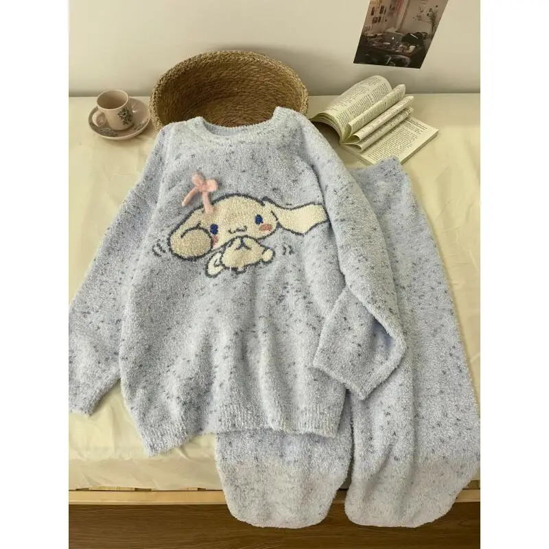 مرحبا كيتي المرجان المخملية منامة سانريو فتاة ملابس المنزل 2 قطعة نمط جديد الخريف والشتاء زائد المخملية سميكة الفانيلا مجموعة ساخنة