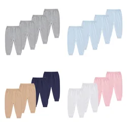 Unisex Solid Color 4Pieces Newborn Pants 100%Cotton Baby Boy Trousers 0-24M Printing Casual Baby Girl Pants Autumn