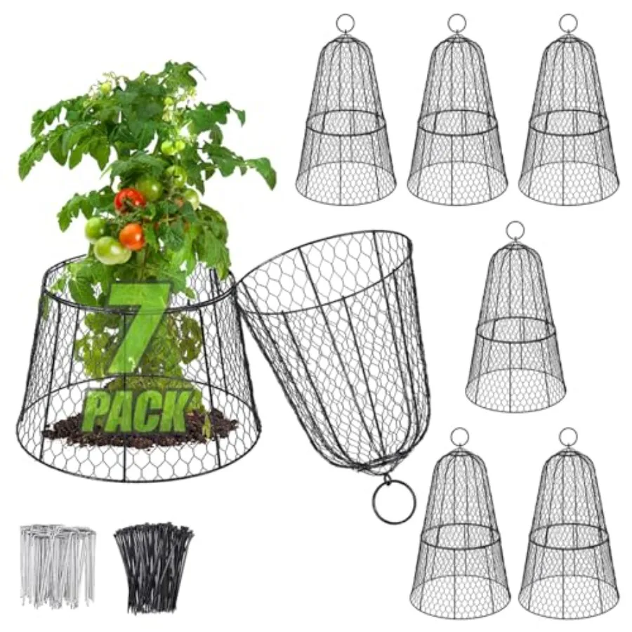 

Cloche Plant Protectors from Animals - 17.3Hx11.8D Chicken Wire Plant Covers with Removable Flip-Top Design, Rustproof Metal Ga