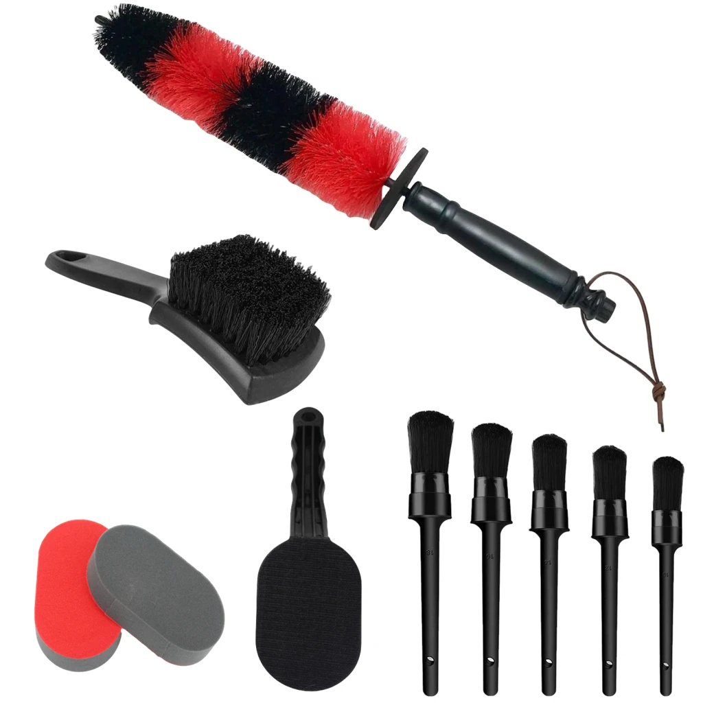 8PCS Car Detailing Brush Set Car Wheel Rim Wash Brush Tire Shine Applicator Sponge Brush Car Cleaning Accessories Kit For Wheels