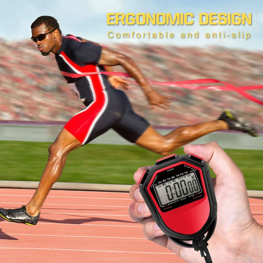 LCD Display Digital Stopwatch Digital Chronograph Handheld Device Handheld Stopwatch With Strap Sports Timer Sports Counter