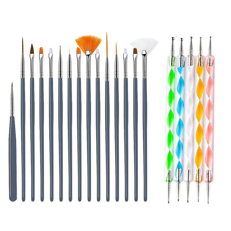 20/15 st Nagels Art Penselen Set Manicure Vloeibaar Poeder Carving UV Nagel Gel Polish Schilderen Pen Nail Acryl uitbreiding Builder Tool