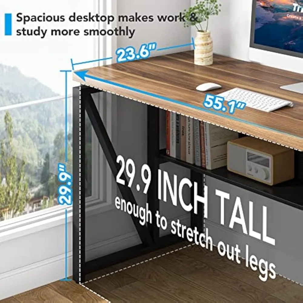 Desk with Drawer, 55" Long Computer Desk with Storage Rack and Mobile Document Cabinet, Home Office Furniture Set Executive Des