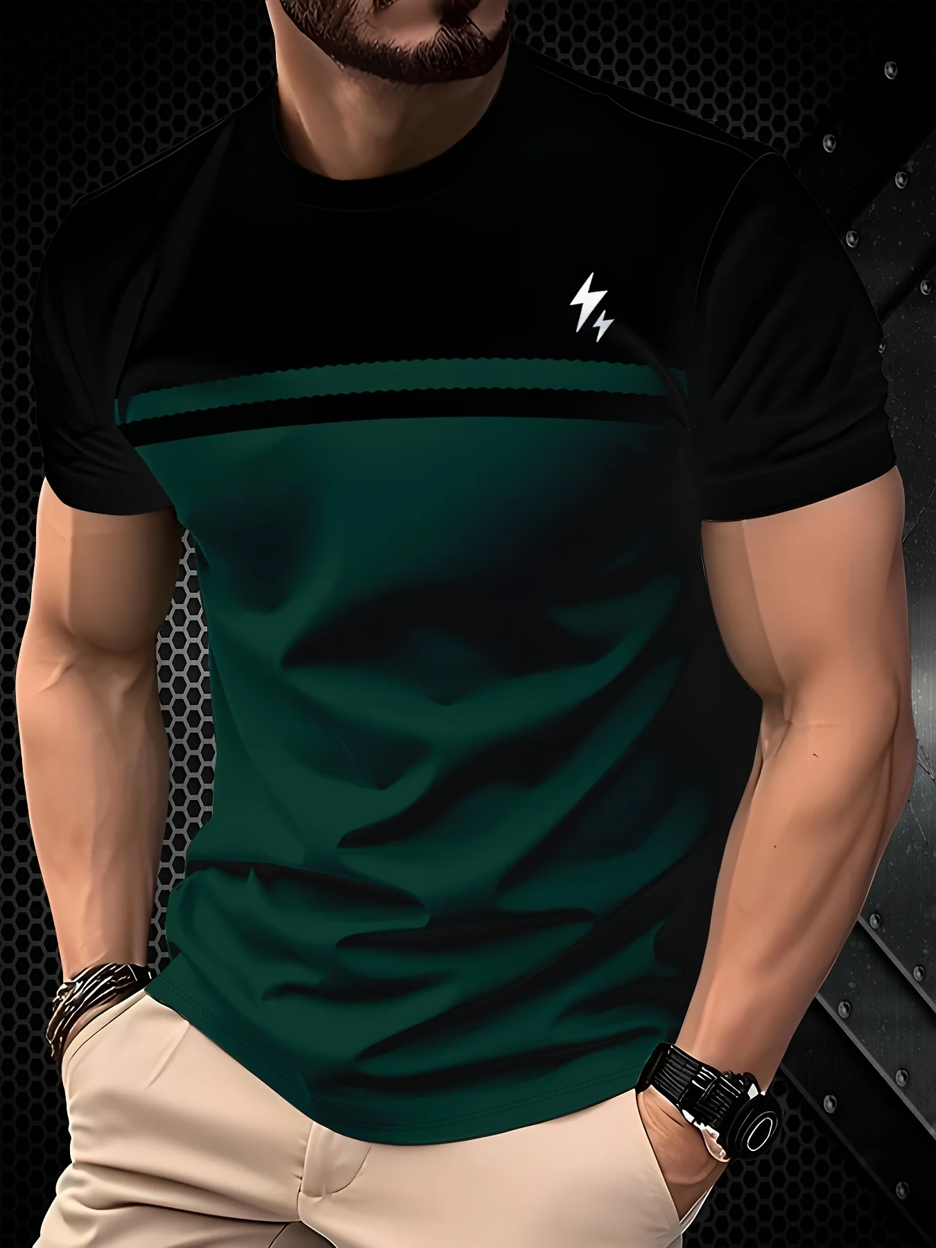 

Men's 3D Printed Lightning Bolt T-Shirt - Bright Orange and Black Stripes, Breathable, Moisture Wicking Fabric Casual Top,