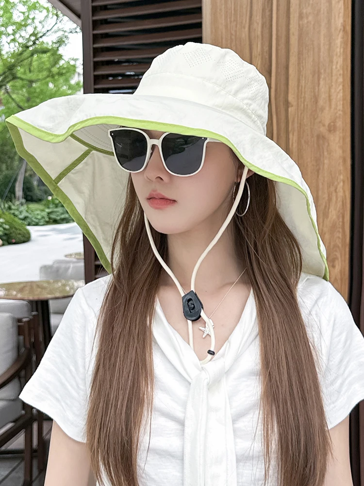 女性用大きなつば付きフィッシングキャップ夏用速乾日焼け止め帽子アウトドアサイクリングフィッシングキャップ肩までの長さの首保護帽子