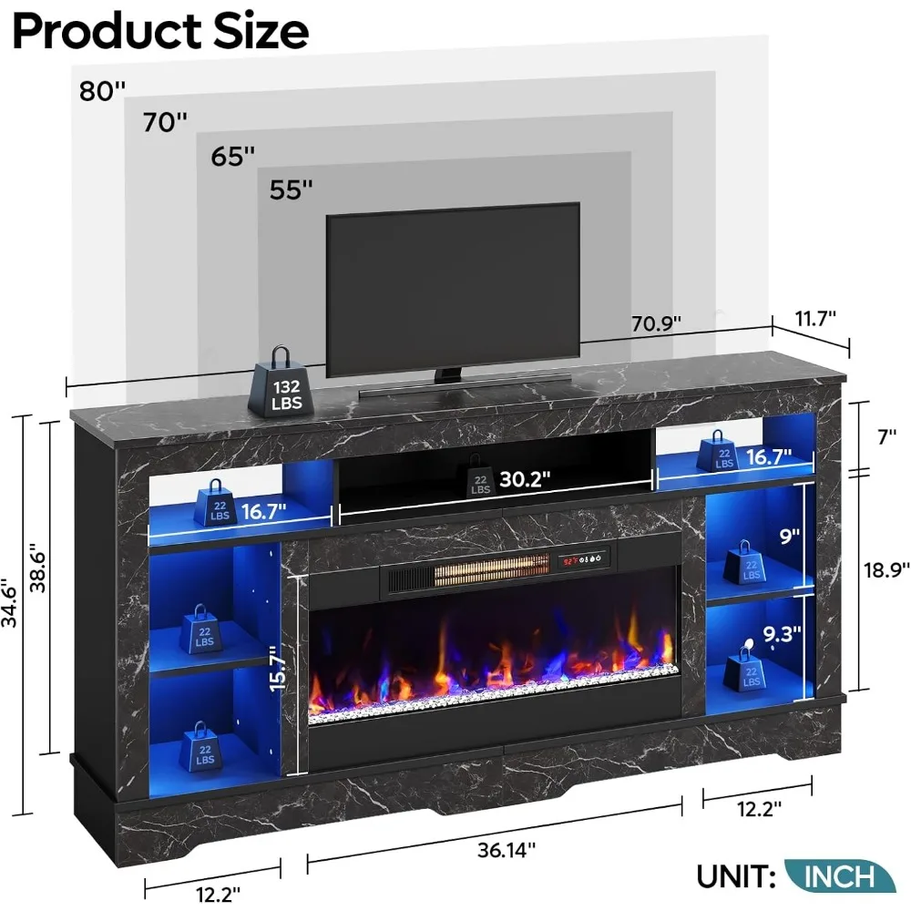 Soporte alto para TV con chimenea de 36