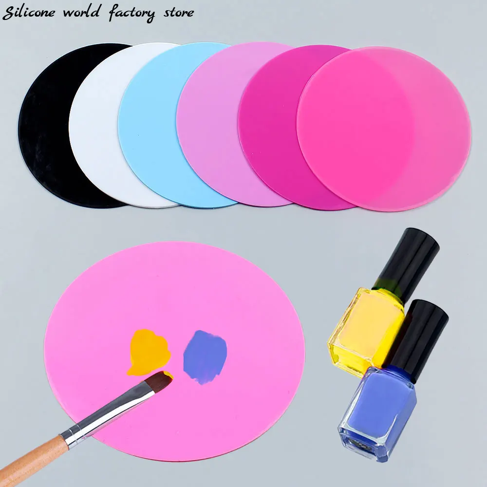 

Silicone World Silicone Paint Palette Mat Round Washable Nail Art Stamping Pad DIY Painted Nail Polish Glue Color Palette Tools