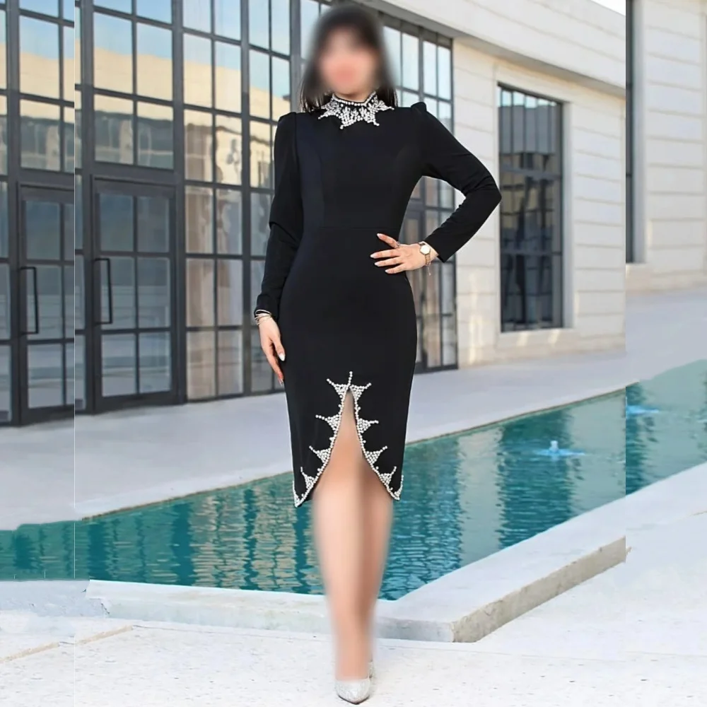 Abiti midi a collo alto con paillettes eleganti alla moda personalizzati in jersey con paillettes Occasioni su misura Abbinamento scintillante