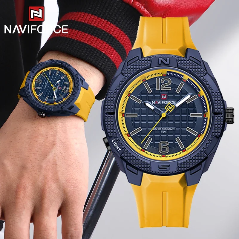 

NAVIFORCE Элитный бренд Подростковые модные мужские кварцевые часы Повседневные водонепроницаемые спортивные часы высокого качества с силиконовым ремешком для мужчин