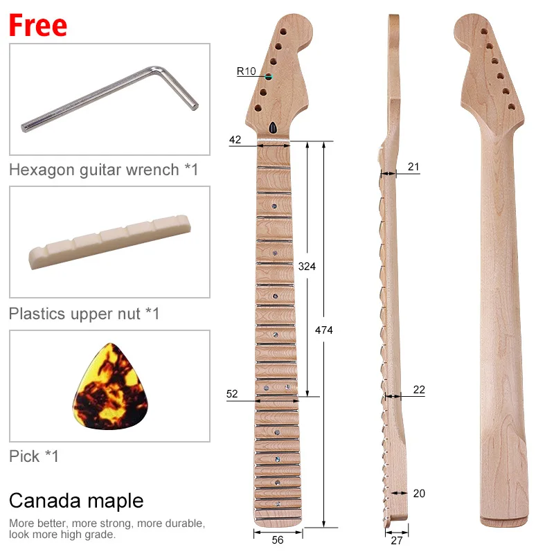 Wavy Neck Canadian Maple Matte Embossed Neck 6 Strings 22 Fret Electric Guitar Accessories