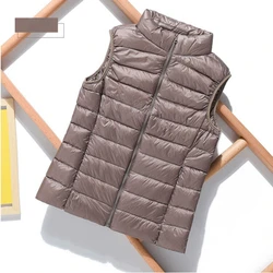 2021 New Lightweight Solid Color Women's Down Vest Short Vest Standing Collar Vest Lightweight 90% White Duck Down Coats Jacket