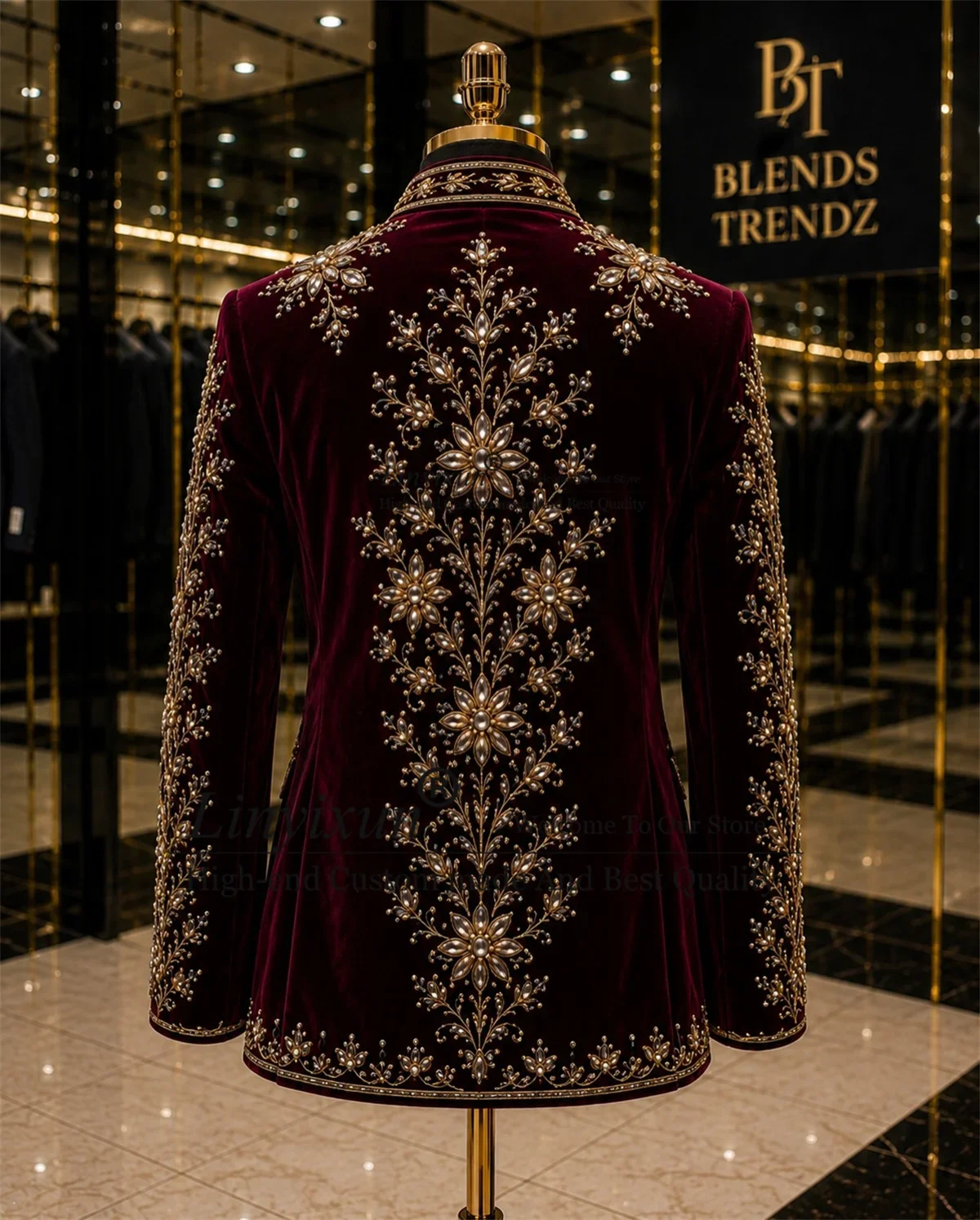 Handmade Ornament Crystals Tuxedos Men Suits Customized 2 Pieces Sets Groom Male Blazers Wedding Slim Fit Man Party ropa hombre