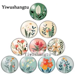 New grass flowers plants painting 10mm/12mm/20mm/25mm Round photo glass cabochon demo flat back Making findings
