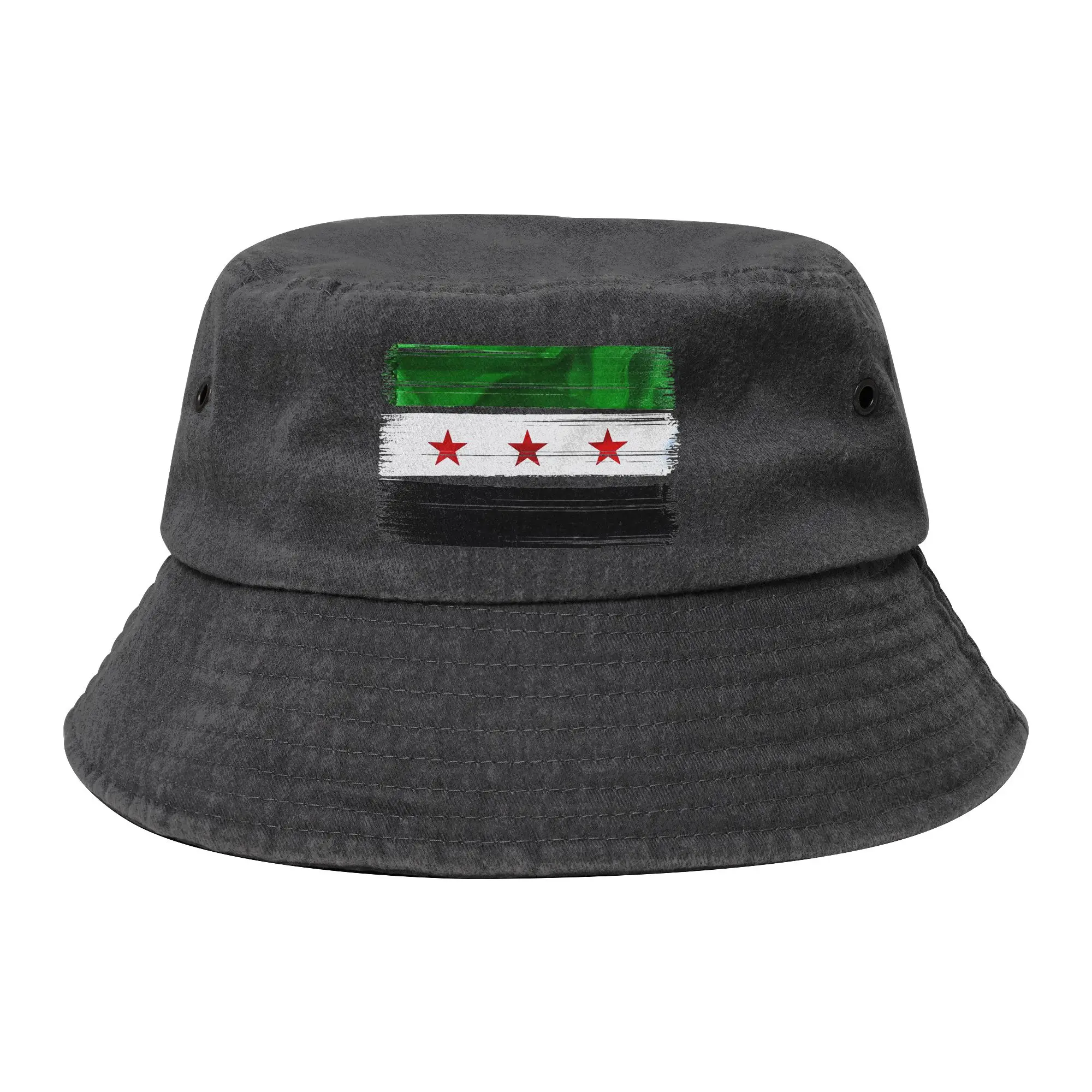 Men Women Distressed Denim Bucket Hats Syria revolution Flag Vocation Getaway Headwear Outdoor Fisherman Cap  Irish Country Hat