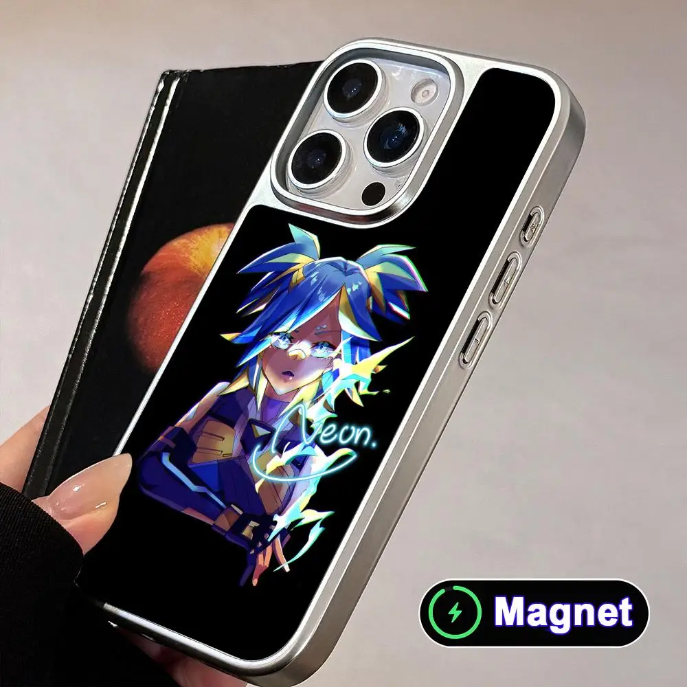 

Valo Neon Phone Case for iPhone 17 16 15 14 13 12 11 Air Pro Max Plus Electroplated Silver Magsafe Cover