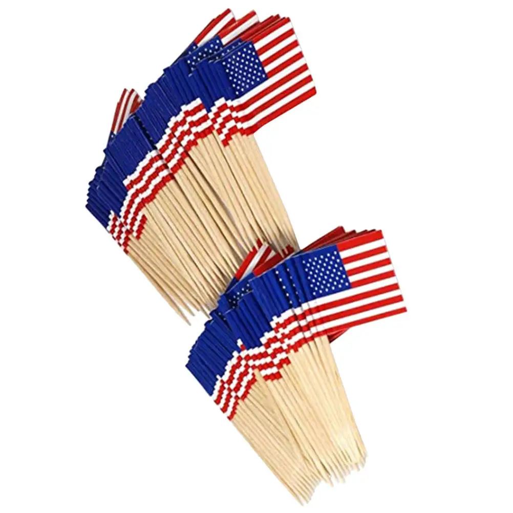 200 pcs American Flag Toothpick Picks for Desserts, Cakes, Appetizers & Party Food Decoration
