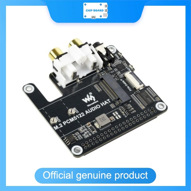 Waveshare PCIe to M.2 HAT for Raspberry Pi, NVMe SSD Support, I2S Audio, 3.5mm Jack & RCA, Driver-Free Setup