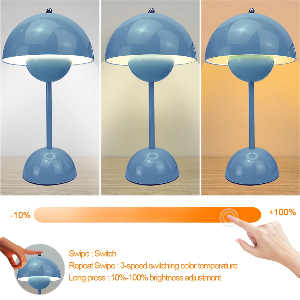 Imagem -06 - Cordless Flowerpot Table Lamp Regulável Recarregável Mushroom Table Lamp para Cabeceira Bateria Operado Night Light For Indoor