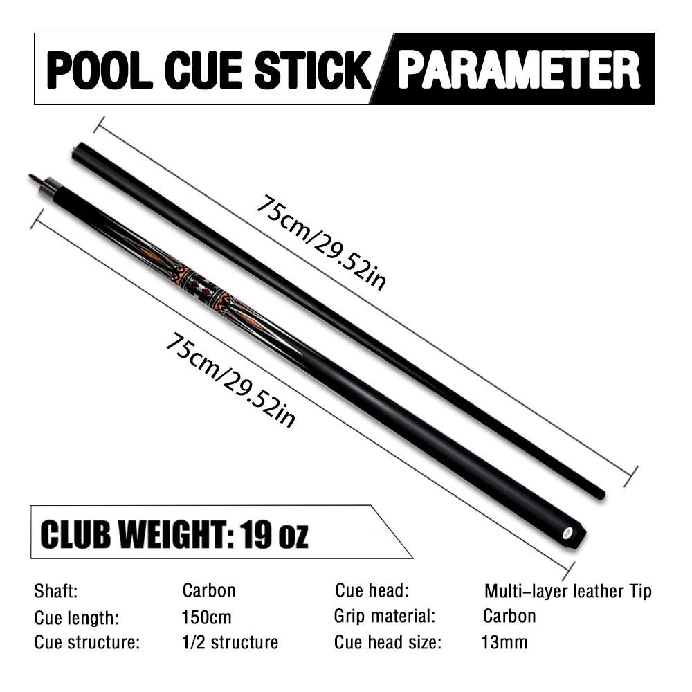 12.75mm Tip High-Quality Multi-Layered Carbon Fiber and Glass Fiber Billiard Cue with Metallic Pattern, Yellow Color, Perfect fo