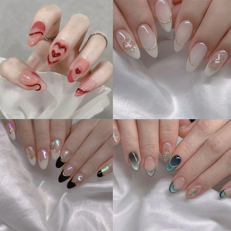 120pcs Almond Acrylic Salon Full Cover Nail Extension Sculpted Soft Gel Nail Tips Press On Capsule Artificial Fake Nails