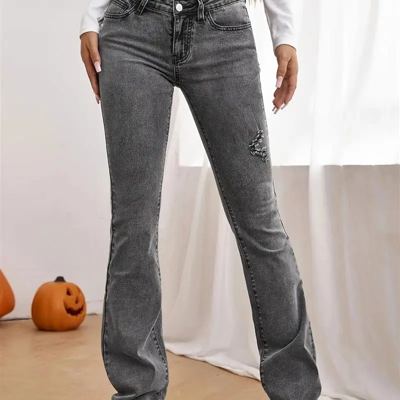 Faionable Ladies Long Jeans PD08296 Small Hole Design New Sle Women's Denim Pants Autumn Collection Ele Sle