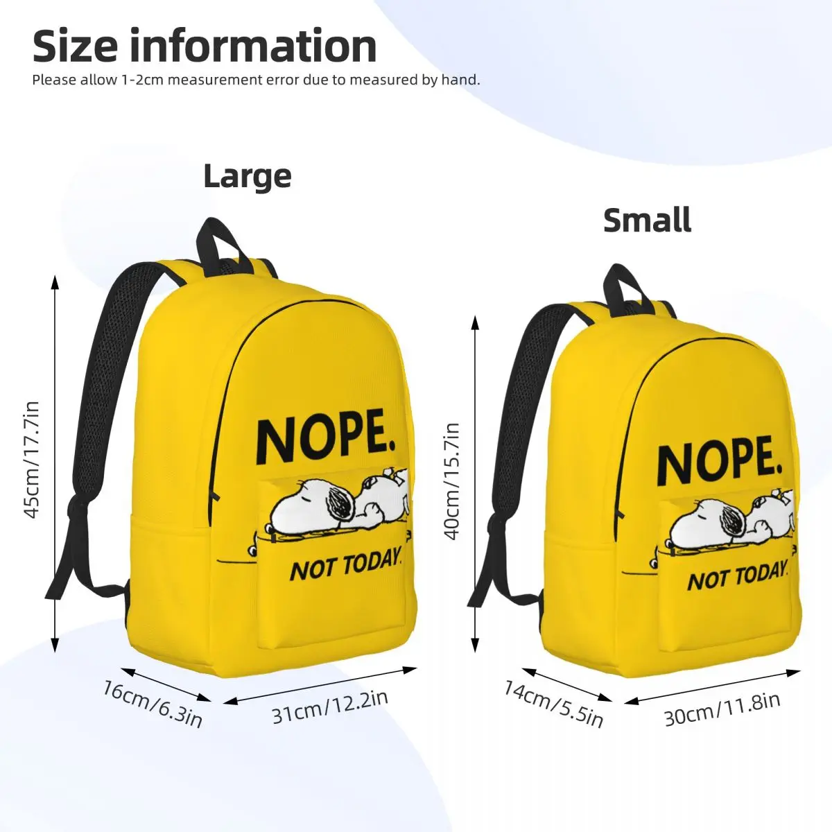 Custom S-Snoopys Nope Not Today Canvas Backpacks Men Women Fashion Bookbag for College School Bags