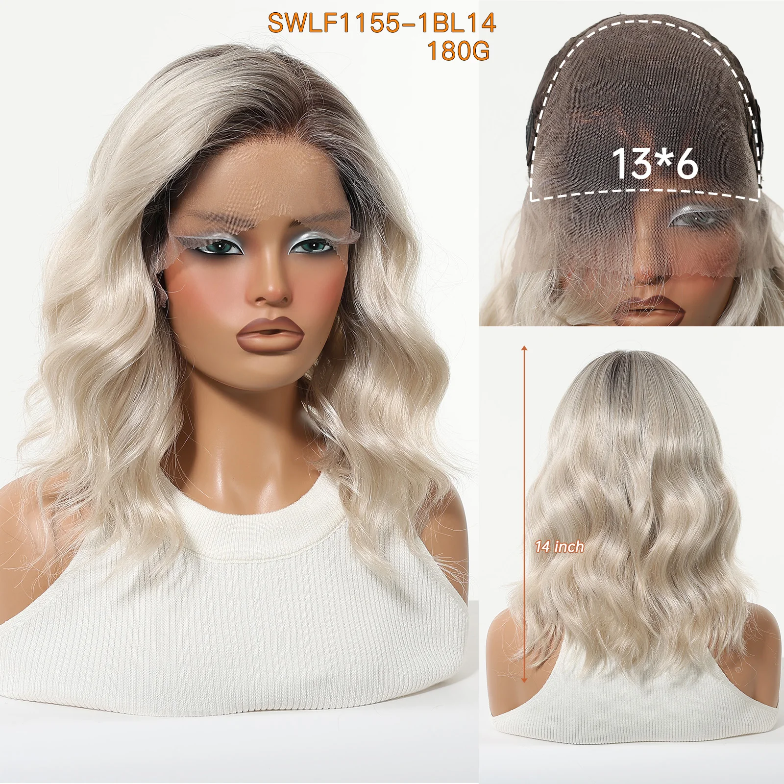 HAIRCUBE 13x6 Lace Front Ombre Blonde Medium Wavy Synthetic Wig Heat Resistant Hair Natural Wig for Women Daily Halloween Party