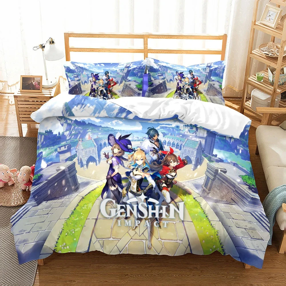 Anime Game Genshin Impact Bedding Set Kawaii Loli Girl Duvet Cover 3D Print Japan Cartoon Bed Quilt Cover Pillowcase No Sheets