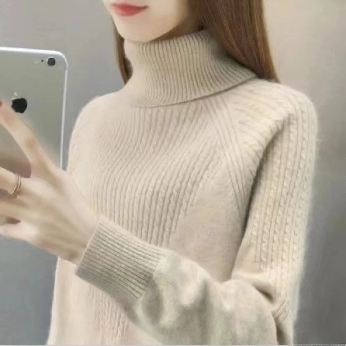 

Women's Thiened High Collar Loose Fit Pure Color Knitwear Autumn Winter Base Layer Trendy Commute Sle Polyester Fiber