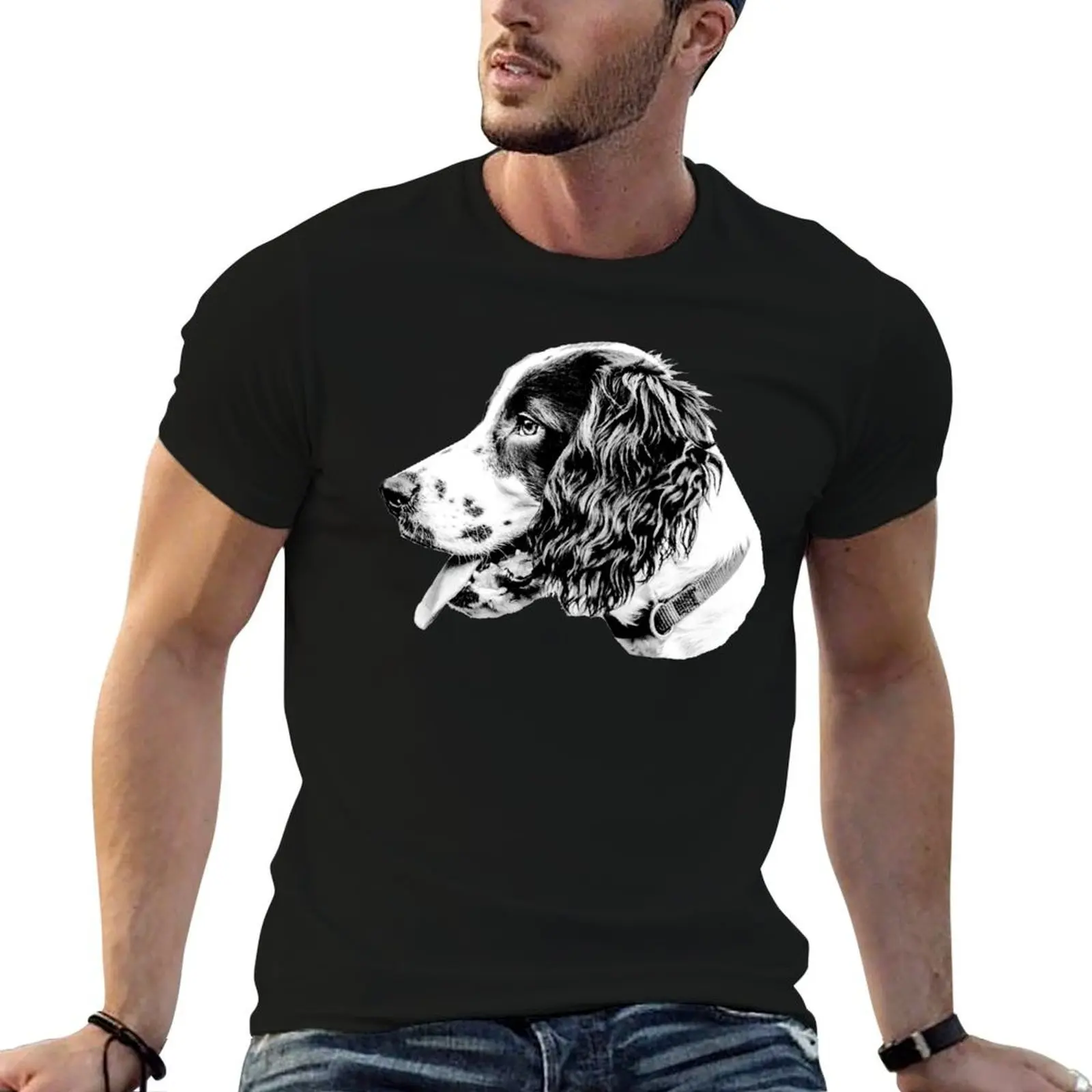 Black and White Spaniel puppy T-Shirt sports fans graphic t shirt vintage mens graphic t-shirts
