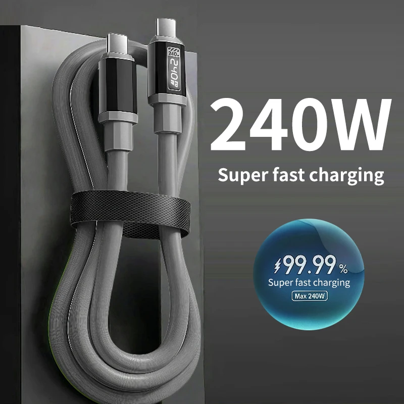 การชาร์จอย่างรวดเร็ว 240W สายเคเบิลยูเอสบี ชนิด-ซีถึงประเภท-ซีแสดงพลังงานแบบเรียลไทม์ การชาร์จอย่างรวดเร็ว กำลังไฟสูง เหมาะสำหรับโทรศัพท์มือถือทุกรุ่น
