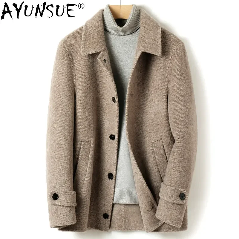 AYUNSUE 100% Wool Double-sided Wool Jacket Men's Short High-end Spring Autumn Coats Men's Clothing Casual Clothes Abrigo Hombre