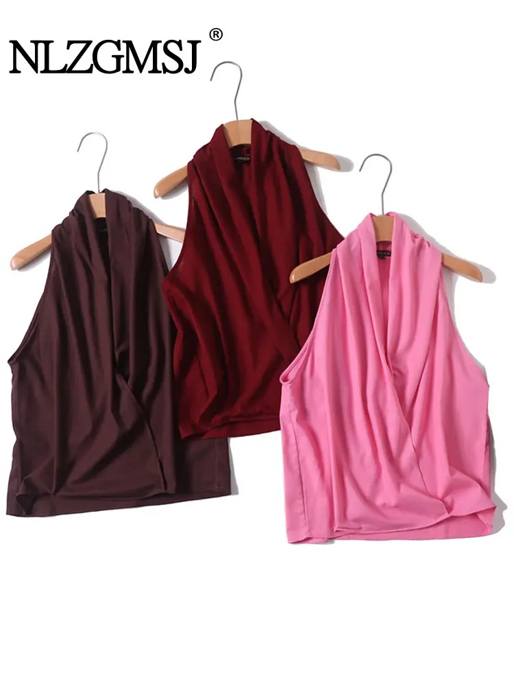 

2025 Summer Casual Chic Solid Women Tops V-Neck Sleeveless Vest Fashion Holiday Loose Tops