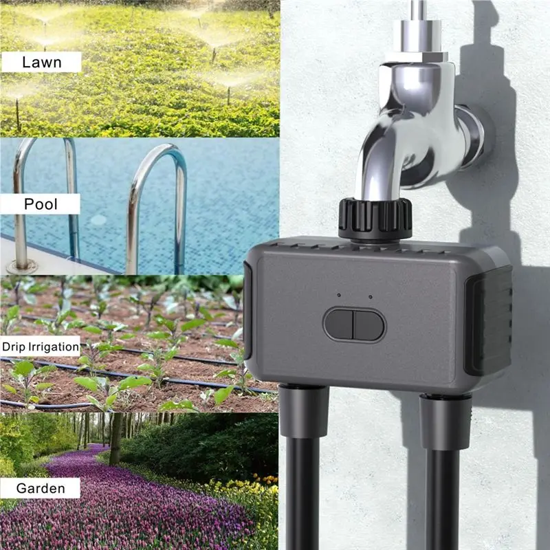 Smart 2-Zone Watering Valve With Bluetooth - Garden Irrigation System Controller, Automatic Drip Sprinkler Valve