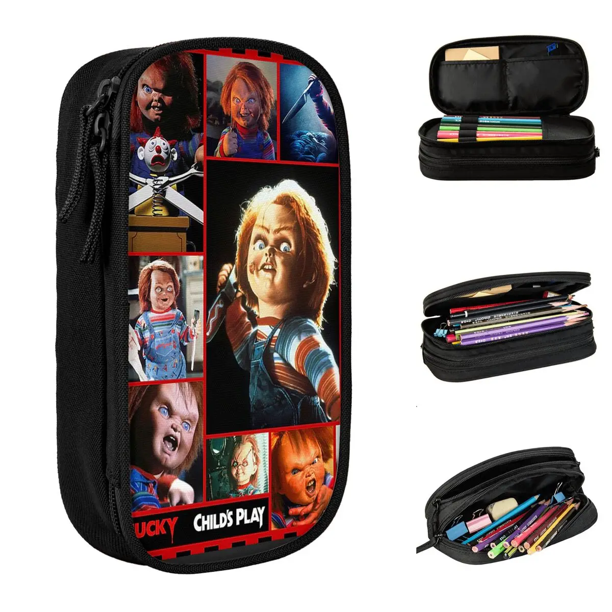 horror moive lapis case crianca do jogo personagem chucky caneta caixa bolsa meninas meninos grande capacidade escritorio ziper lapis bolsa 01