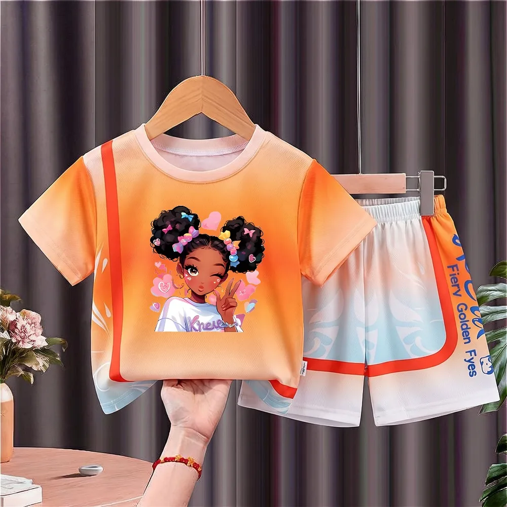 Sommer Atmungsaktives Mesh Schnelltrocknendes Mädchen T-Shirt und Shorts 2-teiliges Set Kinder Mode Lässige Outfits Teenager Lauf- und Sportbekleidung Set