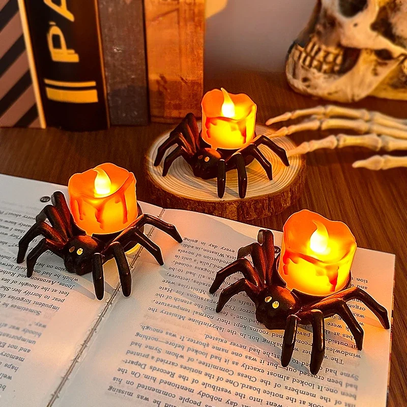 12PCS LED Lights Halloween Party Decor Horror Props Halloween Christmas Decorations Candle Light Spider Pumpkin Lamp Night Light