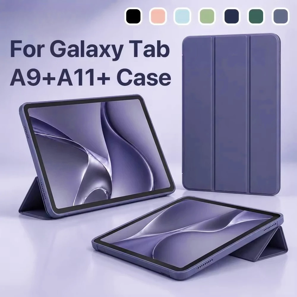 For Samsung Galaxy Tab A11+ Plus 2025 A9+ Plus 2023 Case 11 Inch Slim Tri-Fold Stand Solid Color Tablet Cover Auto Wake Sleep