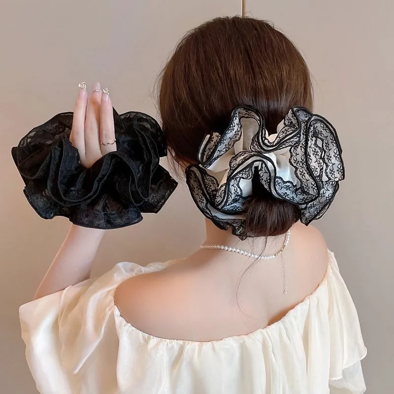 Retro Lace Edge Large Intestine Hair Ring Super Fairy Ponytail Holder Simple Hair Rope Headwear Women\'s Hair Accessories SA997