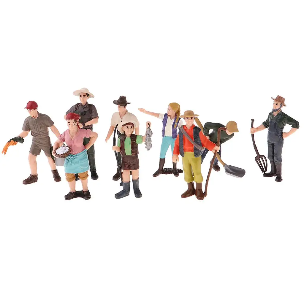 9 ピース手描きの農作業員モデル置物ドールハウスミニ人物フィギュア - コレクション風景装飾品