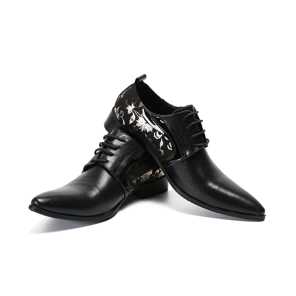 

British Style Lace Up Black Prom Shoes Social Pointed Toe Derby Shoes Elegant Business Real Leather Male Oxfords Shoes Big Size