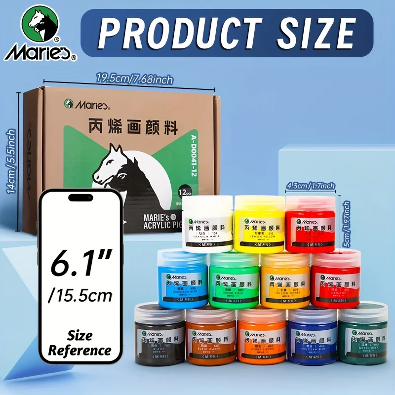 Maries 20-teiliges Acrylfarben-Set, 12 Farben (50 ml/1,69 oz) mit 7 Pinseln und 1 Palette für Leinwand, Holz, Stein, Künstler und Erwachsene – Detail 5