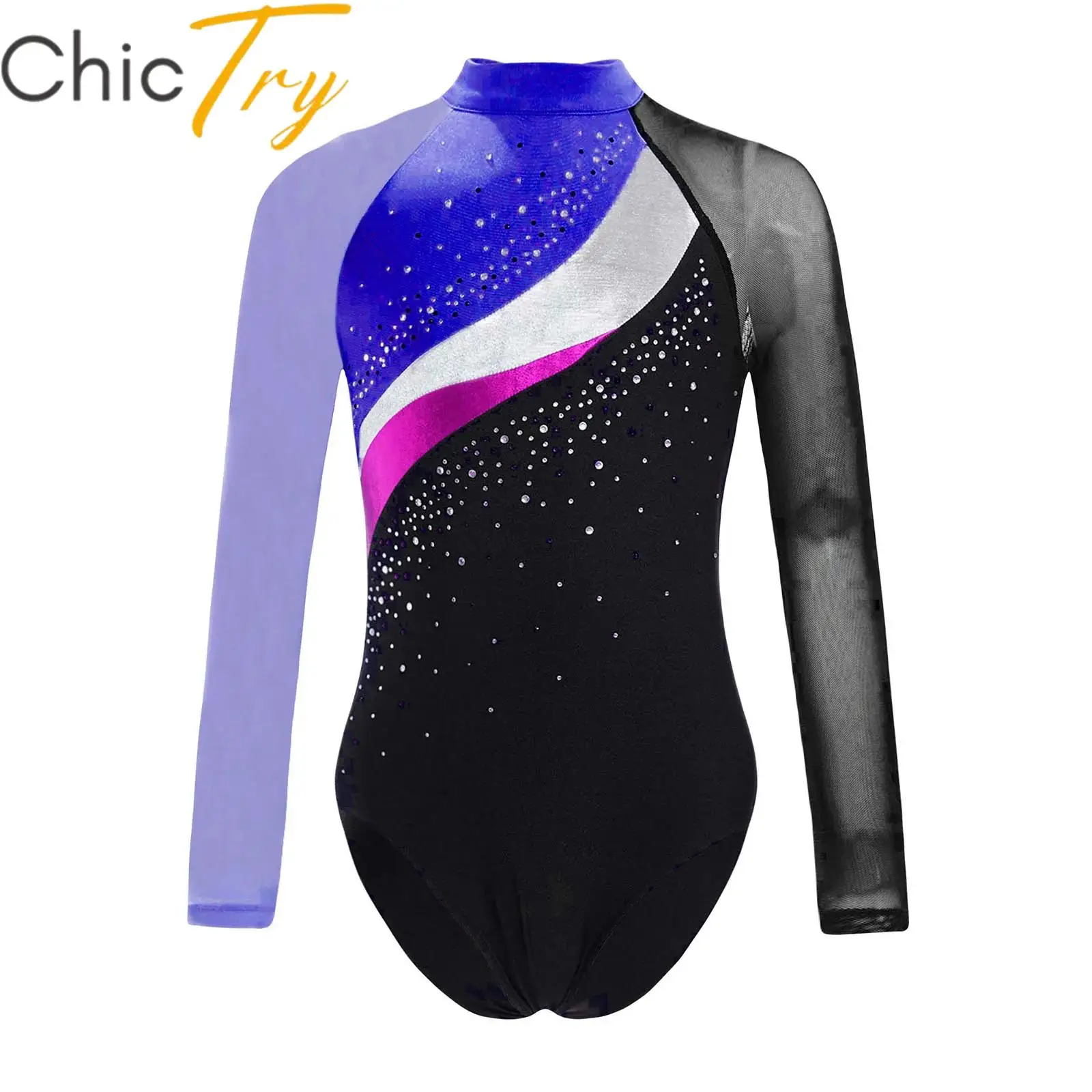 Kids Girls Gymnastics Leotard Long Sleeve Ballet Jersey Workout Bodysuit Rhythmic Artistic Skating Dance Performance Costume