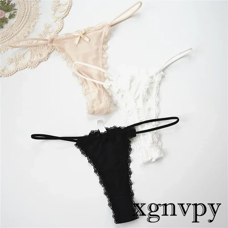 xgnvpy 2023 New Thin Sexy Lace Thongs Breathable Women's Underwear Low Waist  Bow Panties Seamless Briefs