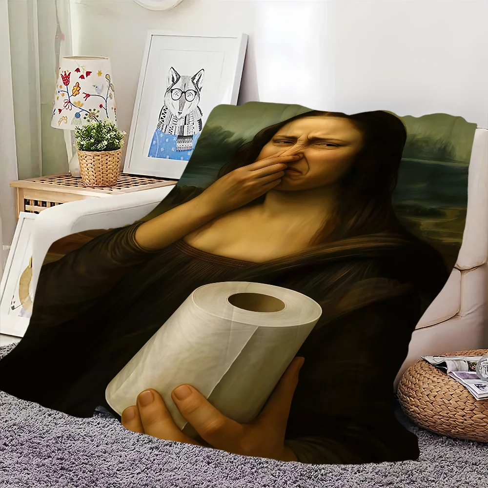 Funny Mona Lisa Covering Her Nose Holding Toilet Paper Blanket Soft Throw Blanket for Picnic Bed Sofa Home Bedroom Cozy Warm
