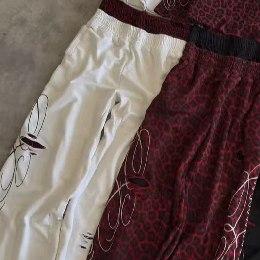 

Y2k Harajuku Double Waist Ripped Leopard Print Hip Hop Trousers Men's And Women's High Street Personalized Casual Jogging Pants