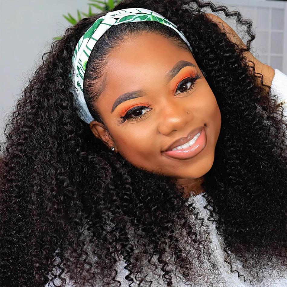 Curly Headband Wigs Human Hair For Women Kinky Curly Headband Wigs 250 Density None Lace Front Wigs Wear And Go Human Hair Wig